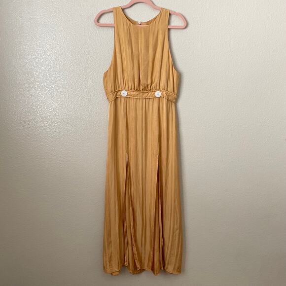 Shona Joy Dress Womens Size 8 Yellow Gold Split Skirt Midi Slit Cocktail Evening - Picture 3 of 12